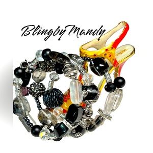 Very chunky beaded memory coil bracelet with re claimed/upcycled beads-retro